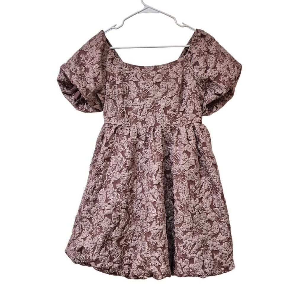 Bohme Women's Mauve Purple Poppies Jacquard Lined Bubble Mini Dress EUC - Picture 2 of 11